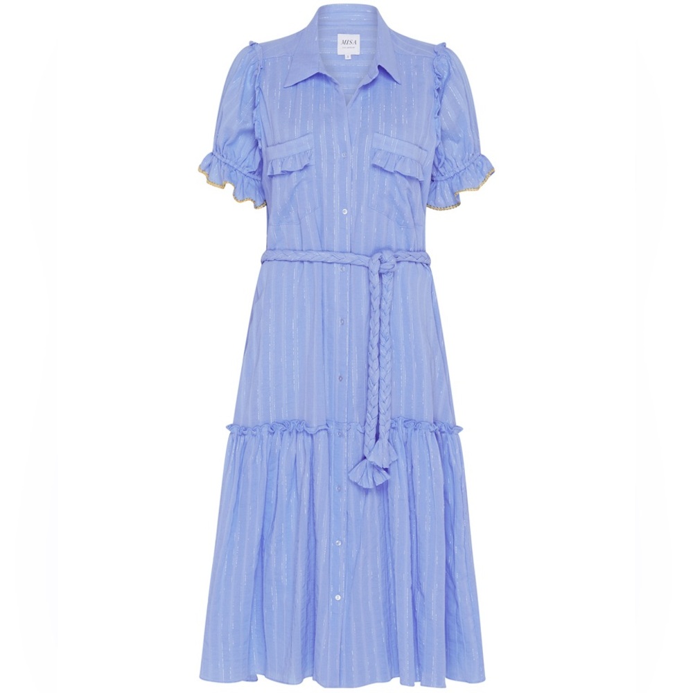 MISA LOS ANGELES • Kyla Metallic Blue Puff Sleeve Dress XS - Picture 3 of 13